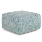 SIMPLIHOME Nate Square Pouf - 20 inch Wide Upholstered Handwoven Cotton Ottoman in Patterned Teal Melange, Boho Footstool or Extra Seating for Living Room with Artisanal Texture, Assembled - color: Patterned Teal Melange, style: Cotton Pouf