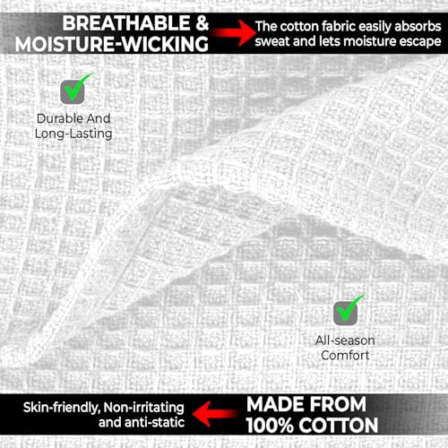 100% Cotton Blankets for Bed - Waffle Weave Blankets for Summer, Lightweight and Breathable Soft Woven Blanket for Spring (White, Queen (90" x 90")) - color: White, size: Queen (U.S. Standard)