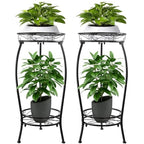 2 Pack Plant Stand Indoor Outdoor, 27.1" Tall 2-Tier Metal Plant Stand, Heavy Duty Plant Holder with Rustproof Finish, Space-Saving Corner Plant Shelf for Patio, Balcony, Garden & Living Room