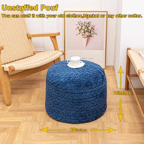 Poofieotto Unstuffed Ottoman Pouf Cover – Round Faux Fur Footstool Plush Floor Pouf (No Filler Included) Perfect for Living Room, Bedroom, or Office Lounge (Navy Blue, 20x20x15 in) - color: Navy Blue, size: 20"D x 20"W x 15"H