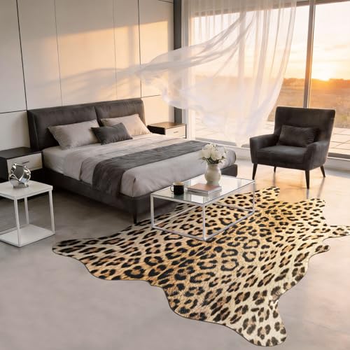 BENRON Premium Leopard Rugs for Living Room Bedroom, Non-Slip Throw Rug for Home Decor, Faux Cheetah Print Animal Skin Carpets, Black and Brown, 4.6 x 5.2 ft - color: Yellow/Black, size: 4'7" x 5'2" (Irregular)