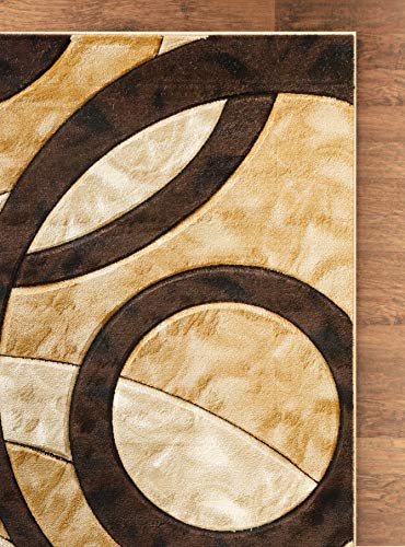 GLORY RUGS Area Rug Modern 5x7 Brown Circles Geometry Soft Hand Carved Contemporary Floor Carpet Fluffy Texture for Indoor Living Dining Room and Bedroom Area - color: Brown, size: 5' x 7' (Rectangular)