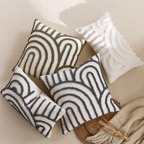 vctops Boho Throw Pillow Covers Set of 2, Modern Mid Century Arched Tufted Decorative Cushion Cover Farmhouse Rustic Geometric Textured Pillowcases for Sofa Bed Living Room (Grey,18"x18") - color: Grey