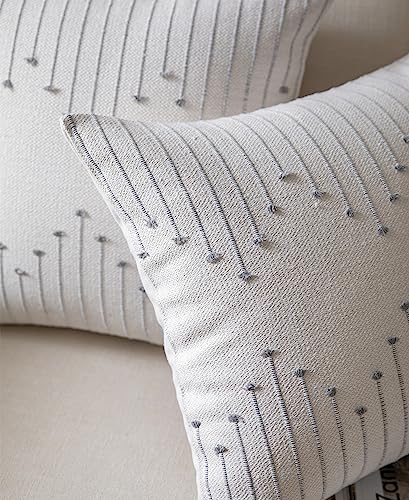 Caflife Boho Throw Pillow Covers 12x20 Set of 2 Decorative Pillows for Bed and Sofa, Beige with Grey Line Throw Pillows for Modern Farmhouse Couch Living Room - color: Grey Beige, size: 20" x 12" (Pack of 2)