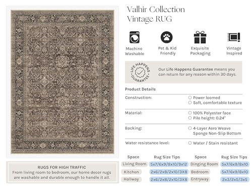 HUGEAR Brown Washable 3x10 Runner Rugs for Hallway Entryway Vintage Distressed Neutral Rug Carpet Durable Soft Non Slip & Shedding Stain Resistant Low Pile Indoor Home Decor - color: Retro | Brown, size: 3' x 10' (Runner)