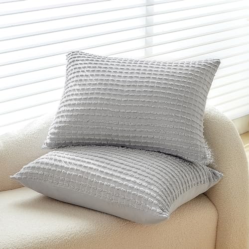 WARMDERN Grey Pillow Covers Queen Standard Pillow Cases Soft Microfiber Pillow Cases Set of 2 Boho Textured Pillowcase with Envelope Closure(Grey, Queen/Standard 20x26 Inches) - color: Gray, size: 20" x 26" (Pack of 2)
