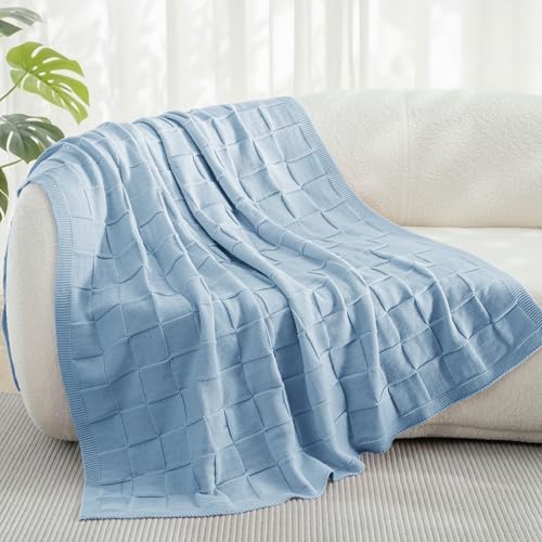 Whale Flotilla Checkered Knit Throw Blanket for Couch, Soft Decorative Knitted Blankets for Sofa Bed, Lightweight Cozy Throws for Spring Summer, 50x60 Inch, Blue - color: Blue, size: 50x60 Inch