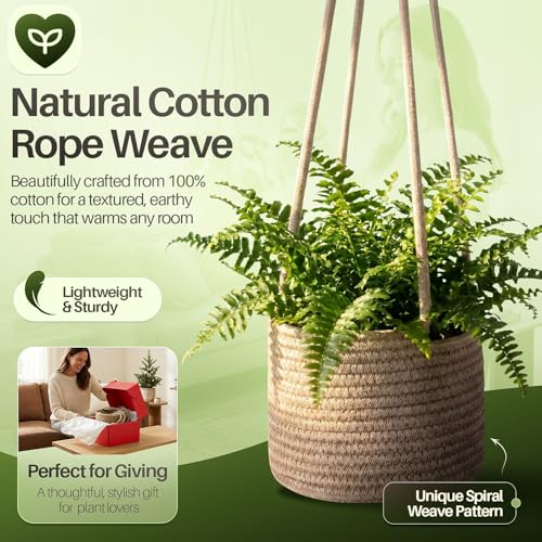 Flexzion Macrame Plant Hanger Basket for Indoor Plants - 8 Inch Jute Rope Planter Pot Cover, Woven Hanging Plant Holder Up to 7 Inch Pots, Boho Hanging Planters Home Decor Storage Organizer (Brown) - color: Brown, size: 8" x 6"