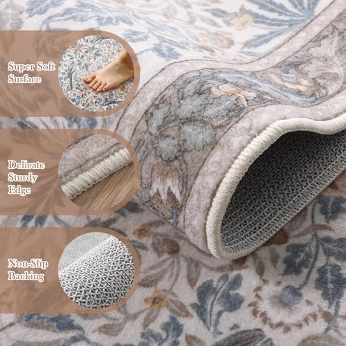 Morebes Boho Floral Birds 2x6 Kitchen Runner Rugs Non Skid Washable, Flower Rug Runners for Hallways Non Slip, Soft Botanical Indoor Throw Carpet for Entry Bedroom Laundry Room, Beige - color: Beige_01, size: 2' x 6' (Rectangular)