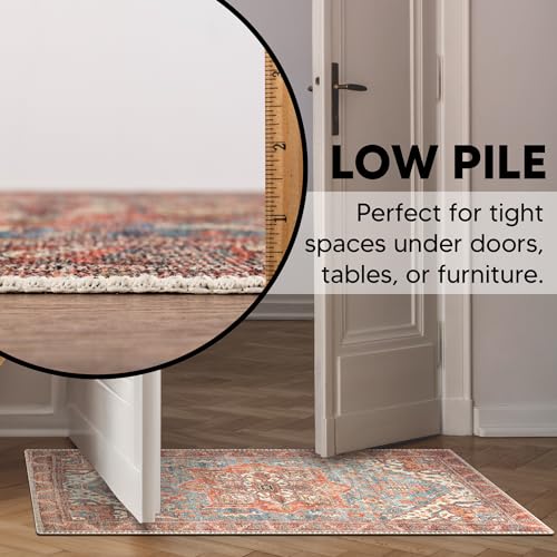 Keen Home Design 2x3 Rug - Machine Washable Entry Rug with Non-Slip Backing, Ideal for Enteryway, Kitchen, Bathroom, Laundry Room - Vintage, Easy Clean, Durable, Low Pile Rug - (2' x 3') - color: Blue / Orange, size: 2' x 3' (Rectangular)