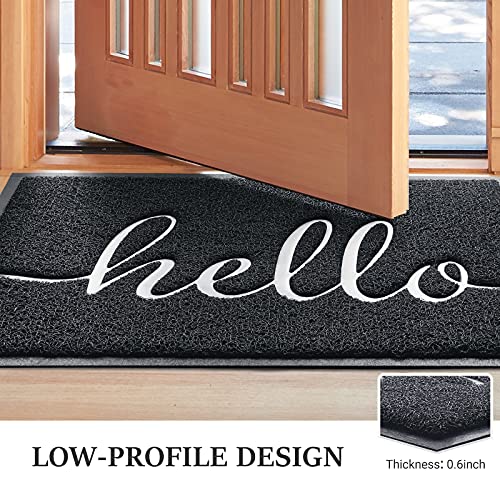 Door Mat (36"x24",Black) Welcome Mat Low Profile Front Doormat Indoor Outdoor Door Non Slip Rugs for Entryway, Patio, High Traffic Areas - color: Black-hello, size: 2' x 3' (Rectangular)