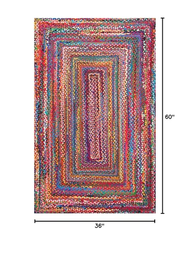 Nuloom Tammara Multicolor, 3' x 5', Hand Braided, Bohemian, Cotton, Soft and Cozy, High Traffic, Stain Resistant, Easy Clean, Durable Area Rug for Bedroom, Living Room, Dining, Den, Entryway