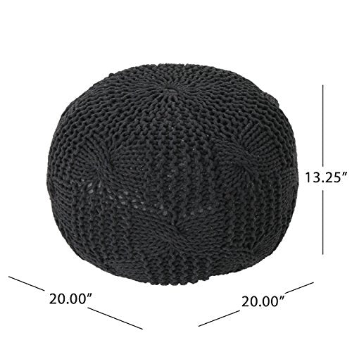 Christopher Knight Home Ansel Knitted Cotton Pouf, Dark Grey - color: Dark Grey