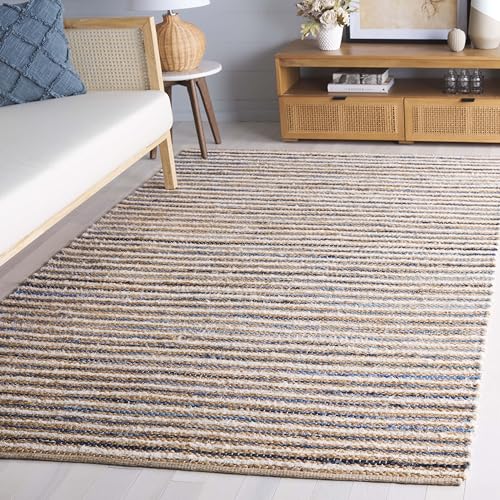 SAFAVIEH Cape Cod Collection Area Rug - 6' x 9', Natural & Blue, Handmade, Braided Design, Ideal for The Living Room, Bedroom, Dining Room (CAP151M-6) - color: Natural/Blue, size: 6' x 9' (Rectangular)
