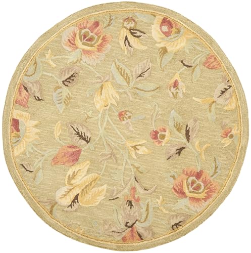 SAFAVIEH Blossom Collection 6' Round Green/Multi BLM785A Handmade Floral Premium Wool Area Rug - size: 6' (Round)