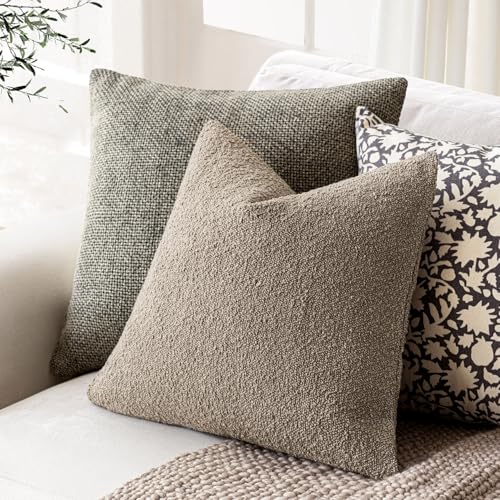 Foindtower Set of 2, Decorative Textured Boucle Throw Pillow Covers Accent Solid Pillow Cases Neutral Cozy Couch Cushion Case for Chair Sofa Bedroom Living Room Home Decor 16x16 Inch Light Khaki Tan - color: Light Tan, size: 16" x 16" (Pack of 2)