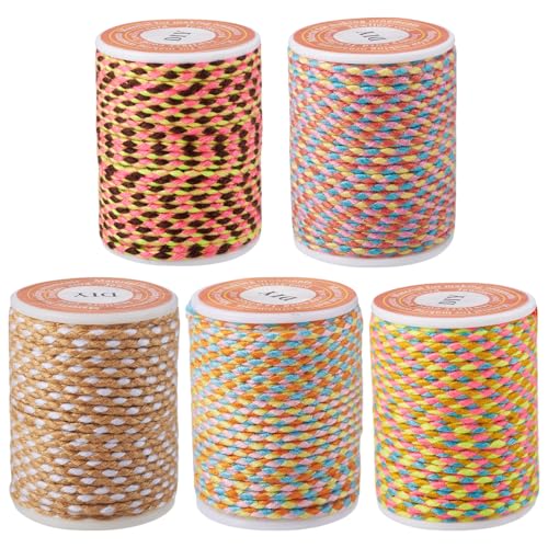 21.5 Yards 1.5mm 4-Ply Twine Braided Cord Macrame Polycotton Cord Chinese Knotting Thread for Friendship Bracelet DIY Craft String Knitting Macrame Rope Wall Hangers Decoration - color: Mixed Color 7, size: 1.5mm