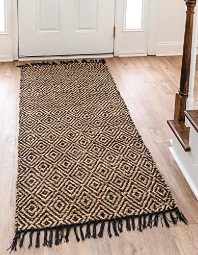 Unique Loom Braided Jute Collection Area Rug - Assam (2' 2" x 12' 2" Runner, Black/ Natural) - color: Black/Natural, size: 2'2" x 12'2" (Runner)