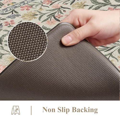 Collive Kitchen Mats for Floor, Cushioned Anti Fatigue Mat Non Skid Waterproof Kitchen Rugs Set of 2, Beige Vintage Comfort Standing Desk Rug for Office, Sink, Laundry, 17"x30"+17"x59" - color: Beige, size: 17.3"x59"+17.3"x29"