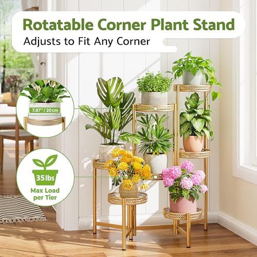 7 Tiered Metal Corner Plant Stand Indoor Outdoor, Tall Large Folding Rack with Rust Proof 10 Inch Wide Tray, Heavy Duty Flower Shelf for Multiple Plants for Patio - GoldWave - color: GoldWave, size: 7-tiers