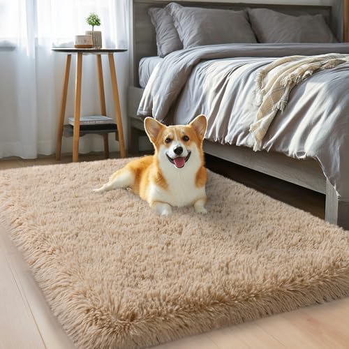 qulint 2x3 Rug for Bedroom, Tan Fluffy Area Rug for Nursery Soft Shag Small Carpet for Kid Room, Fuzzy Shaggy Alfombras para Salas Modernas for Boys and Girls Dorm Home Decor (2ft x 3ft, Light Tan) - color: Lighttan, size: 2' x 3' (Rectangular)