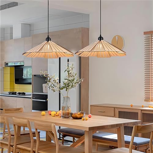 LIGHTLAND 16 Inch Wabi-Sabi Style Pendant Light, Wooden Hanging Light with Adjustable Hanging Length, Hanging Lamp for Bedroom, Dining Room, Bar - Hollowed, Wood Color, Pack of 1 - color: 16 Inch, Hollowed, Wood Color
