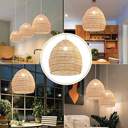 Arturesthome 1 Light Rattan Woven Pendant Light Shades,17.7" Kitchen Island Pendant Light,Handmade Hanging Lamp Crafts Lampshade for Living Dining Room - color: Rattan, size: 17.68in*15.7in