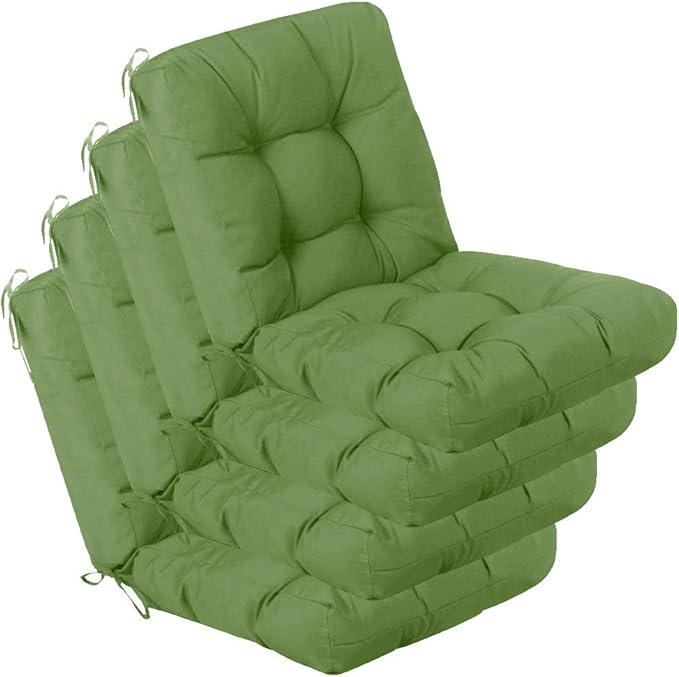 QILLOWAY Outdoor Seat/Back Chair Cushion Tufted Pillow, Spring/Summer Seasonal Replacement Cushions - Pack of 4 (Dark Green)