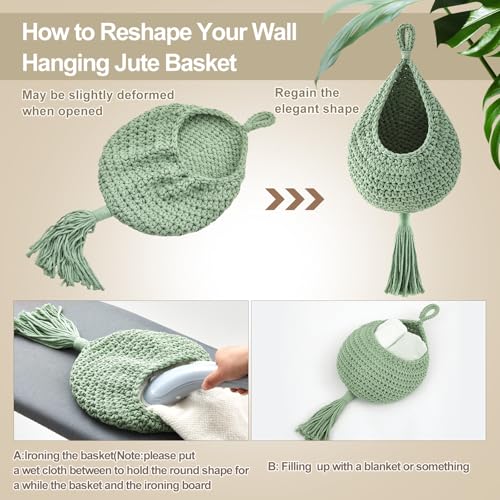 Honeydak Boho Decor Hanging Wall Baskets for Kitchen 3 Pack Teardrop Baskets with Hooks Storage Fruit Onion Vegetable Potato for Home 3 Sizes(Sage Color Palette,Tassel,Cotton Rope) - color: Sage Color Palette, size: Cotton Rope, style: Tassel
