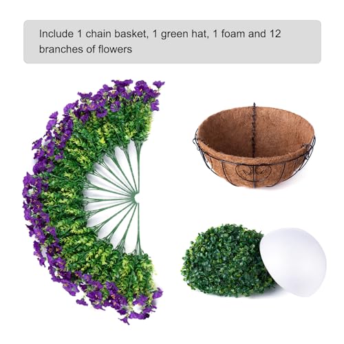 Artificial Fake Hanging Plants Flowers Basket for Outdoors Spring Summer Decoration, Silk Purple Morning Glory Eucalyptus UV Sun Resistant Realistic Faux Flowers for Outside Porch Patio Balcony Home - color: Purple