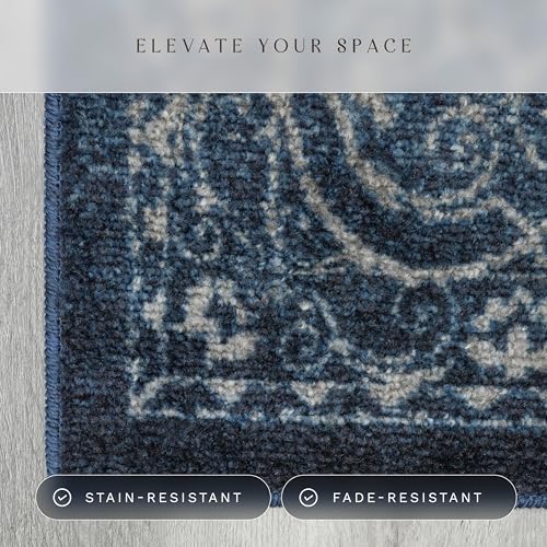 Maples Rugs Pelham Vintage Medallion Area Rugs - Made in USA - Washable, Non-Slip, Low Profile Indoor Rug for Entryway, Foyer, Kitchen, and Bathroom, 1'8 x 2'10, Navy/Grey - color: Navy/Grey, size: 1'8" x 2'10" (Rectangular)