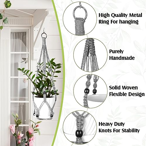 Hoteam 12 Pcs Macrame Plant Hangers Macrame Hanging Planters for Indoor Plants Handmade Boho Hanging Baskets Flower Pots Holder for Outdoor Home Wall Decor - color: Gray