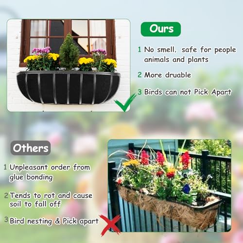 3PCS 24 Inch Planter Basket Liners Fabric Window Box Liners Felt Trough Planter Liner Replacement Black Flower Basket Liner Non-Woven Hanging Plant Liner for Planters Garden Fence - Avoid Bird Nesting - size: 3PCS 24 Inch