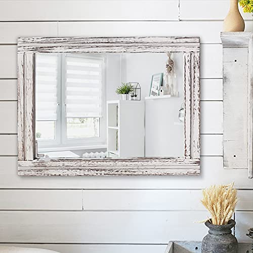 AAZZKANG Rustic Wall Mirror Rectangle Wood Framed Mirrors Large 20"x16" Decorative for Bedroom Bathroom Living Room Farmhouse Home Entryway Hanging White - color: A-rustic White, size: 20"L x 16"W