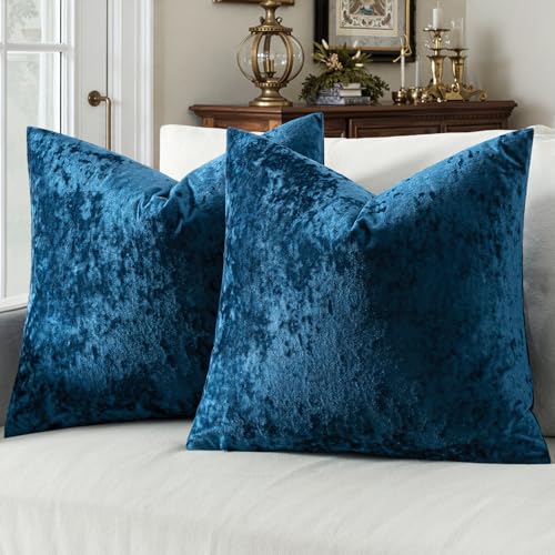 MIULEE Velvet Throw Pillow Covers Set of 2, Soft Neutral Decorative Pillow Cases with Luxurious Textured Vintage Cushion Covers for Home Decor Couch Sofa Bed,Navy Blue 18x18 inch - color: Navy Blue, size: 18" x 18" (Pack of 2)