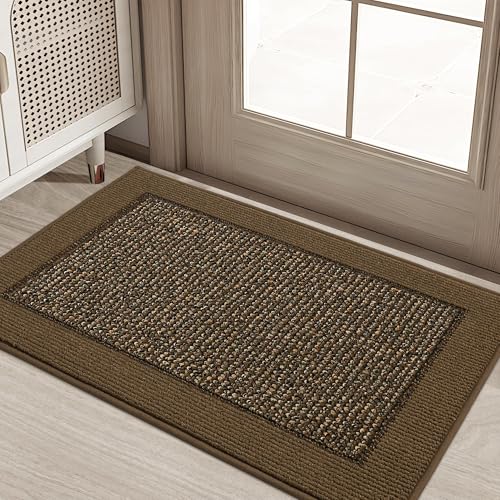 BEQHAUSE Indoor Door Mat 20" x 32", Dirt Trapper Door Mats Non-Slip Entryway Rugs Washable, Trap Dirt Absorbent Welcome Mat, Low Profile Floor Mats for Front Back Door and Entryway, Brown - color: Brown, size: 20" X 32" (Rectangular)