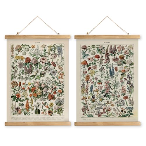 2 Pack Vintage Poster Hanger Frame, Retro Style Wall Decor Art Painting, Patterns are Printed on Linen Without Fading, Living Room Office Classroom Bedroom Playroom Apartment Decor. (Flower) - color: 2 x Wildflower, size: 23"L x 16"W