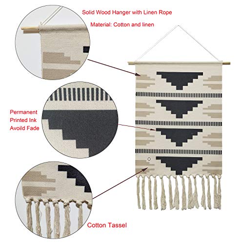 Macrame Woven Wall Tapestry Hanging Art, 20"x34" Extra Large Boho Chic Bohemian Morocco Black White Pyramid Geometric Tapestries Decor for Apartment Dorm Kids Living Bedroom Door Entrance Decoration