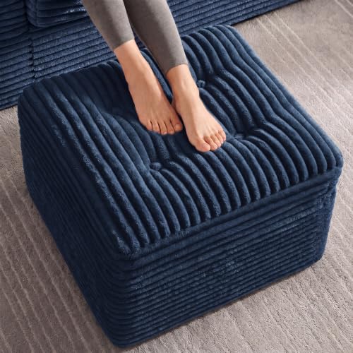 23.6in Pouf Ottoman, Corduroy Ottoman Foot Rest with Dual‑Layer Support, Large Poofy Pouf with Soft Chunk‑Foam Top & Firm Foam Base, Floor Foot Stool for Living Room, Blue - color: Blue