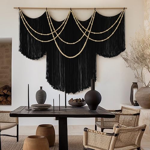 Macrame Wall Hanging Black Yarn Tapestry Home Decor Large Fiber Wall Art Living Room Bedroom Home Wall Decor 57" W x 43" L - color: Black1