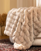 Ultra Soft Cozy Faux Fur Throw Blanket, Fuzzy Plush Thick Bubble Blanket, Oversize Luxury Fluffy Blanket for Couch, Sofa, Bedroom, and Living Room, 50x60 Inches, Light Brown - color: Bubble Light Brown, size: Throw