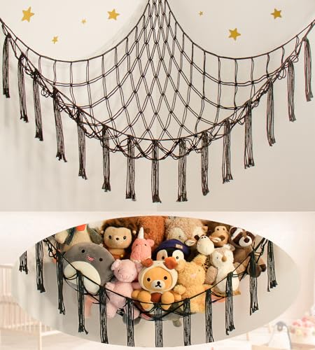 mirolam Stuffed Animal Storage Hammock Net - Toy Hammock Net for Stuffed Animals Corner - Hanging Stuff Animal Organizer Holder Large Organization Boys Room Decor - color: Black, size: XL Large(51L"*51H"*65"W)