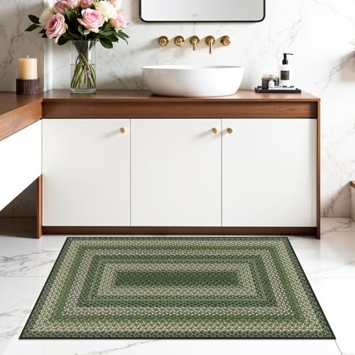 Ileading Faux Braided Indoor Door Mat 2'x3' Washable Farmhouse, No-Shed Non-Slip Woven Carpet, Pet Friendly Stain Resistant Jute Style Rug for Entryway Kitchen Laundry Room - color: Multi Color-green, size: 2' x 3'(Rectangular)