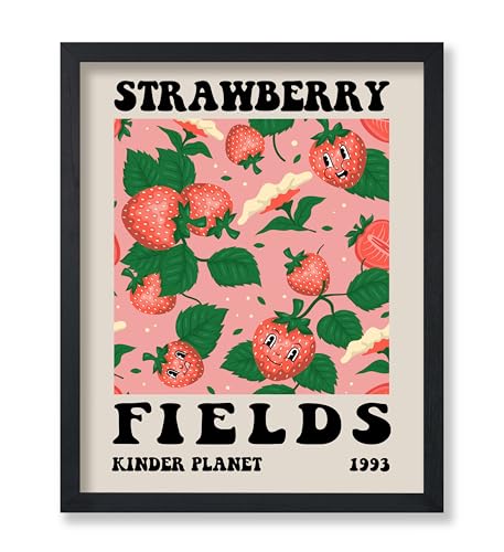 Poster Master Strawberry Fields Poster - Retro Strawberry Print - Fruit Art - Preppy & Trendy Design - Flower Artwork - Food & Drink Decor - Aesthetic Kitchen or Restaurant Decor - 8x10 UNFRAMED - color: Style-13, size: 8"L x 10"W