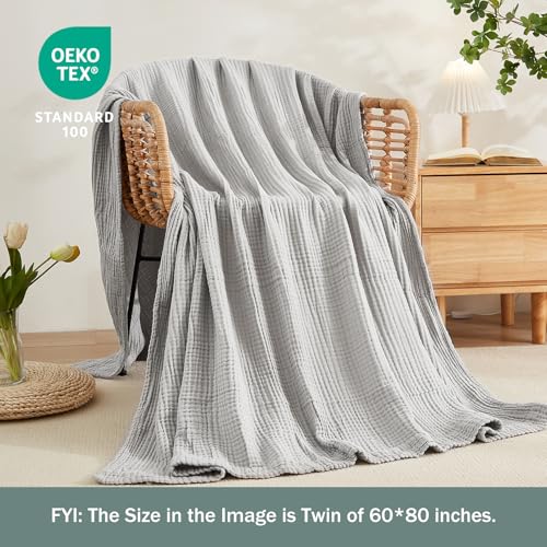 EMME Cotton Muslin Throw Blanket for Couch Breathable Gauze Soft Lightweight Blankets for Adults (Light Grey, 50"x60") - color: 08 - Light Grey, size: Throw (50" x 60")