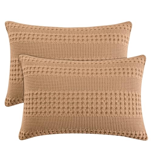 PHF 100% Cotton Waffle Pillow Shams Standard Size, 2 Pack 20" x 26" Soft Skin-Friendly Pillowcases, No Filling, Aesthetic Woven and Breathable Waffle Weave Pillow Case Covers for Bed, Clay - color: Clay, size: 26" x 20" (Pack of 2)