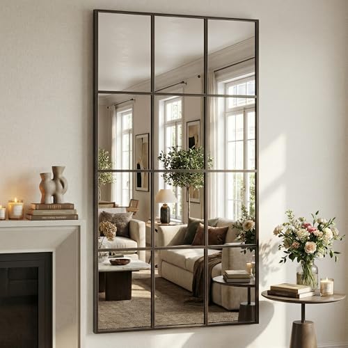 Suidia Wall Mirror, 36" x 60" Window Decorative Mirrors, Metal Framed Wall Decor Wall-Mounted Mirrors for Bedroom, Living Room, Entryway, Bronze - color: Bronze, size: 60"L x 36"W