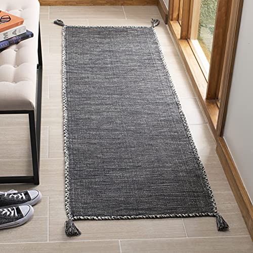 SAFAVIEH Montauk Collection Runner Rug - 2'3" x 6', Grey & Black, Handmade Flat Weave Cotton Corner Tassel, Ideal for High Traffic Areas in Living Room, Bedroom (MTK150F) - color: Grey/Black, size: 2'3" x 6' (Runner)