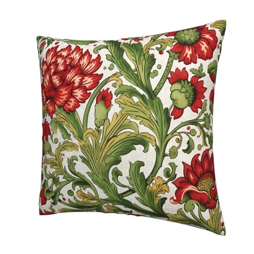 Vintage Floral Decorative Pillow Covers 18x18 Set of 2 Red Flower Green Leaf Pillow Cases Spring Floral Cushion Cases Spring Home Decor for Couch Sofa Bed - color: Floral, size: 18" x 18" (Pack of 1)