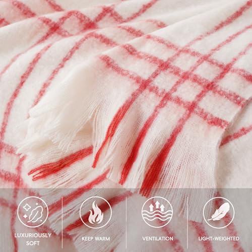 Battilo Cream Plaid Throw Blanket for Couch Bed, Farmhouse Mohair Blankets Throws, Soft Cashmere Tartan Plaid Throws, Red Christmas Stripe Throw Blankets for Home Decor(50"x60") - color: Red Stripe